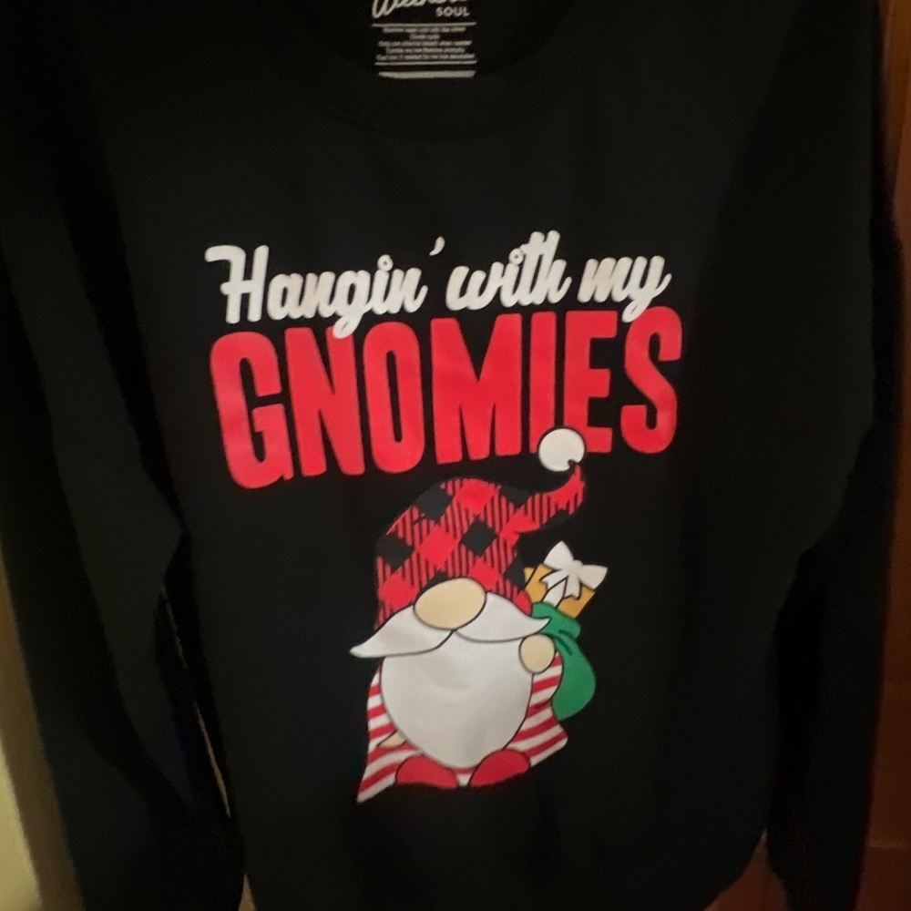 Hanging with my Gnomies  Black Sweatshirt Jogger pants Pajama Holiday Christmas - Picture 7 of 9